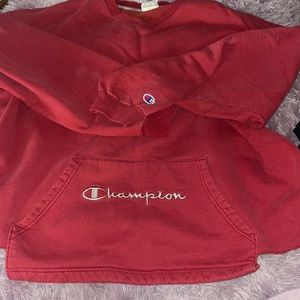 Red champion crew neck with front pocket
